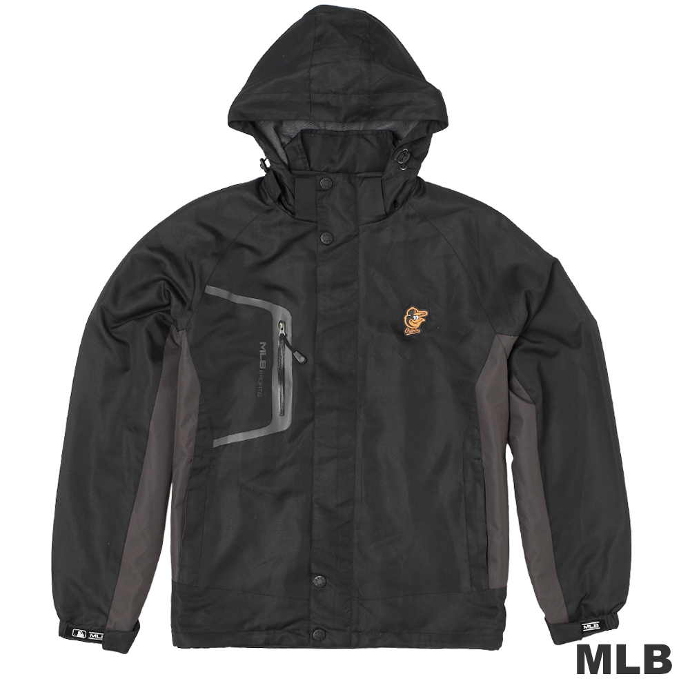 MLB-巴爾的摩金鶯隊可拆帽長版風衣外套-黑(男)