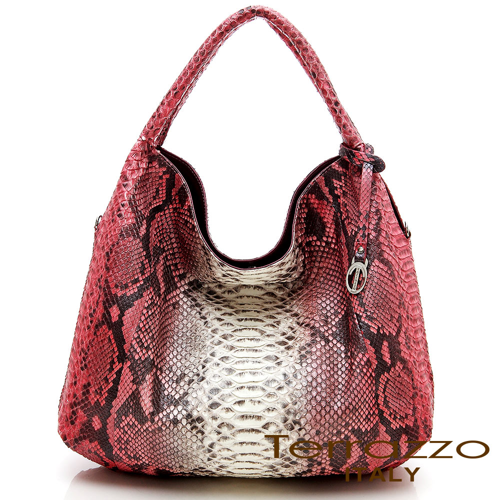 義大利 Terrazzo  - 蟒蛇皮肩背/斜背時尚包 -珊瑚紅色 23P8281A