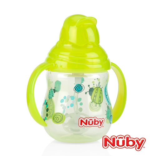 Nuby 卡拉雙耳彈跳吸管杯(360度吸管)270ml(幾何款)-綠(12m+)