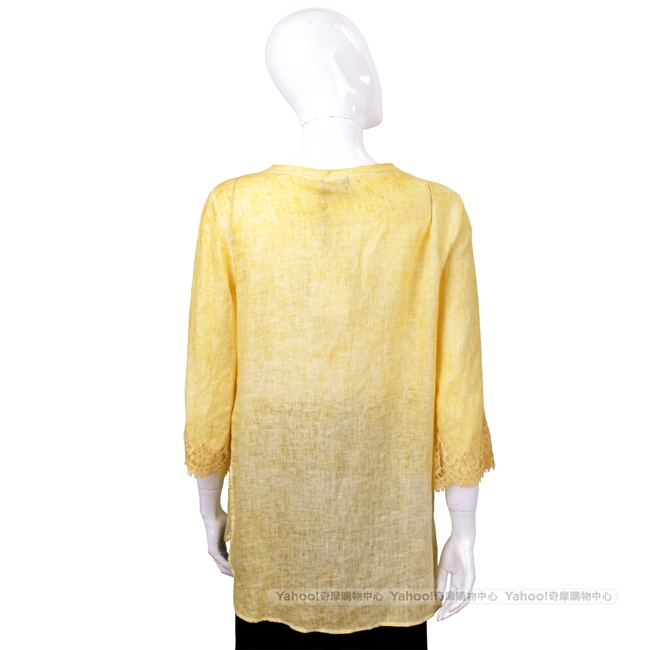 ERMANNO SCERVINO 蕾絲袖拼接黃色棉麻襯衫式上衣