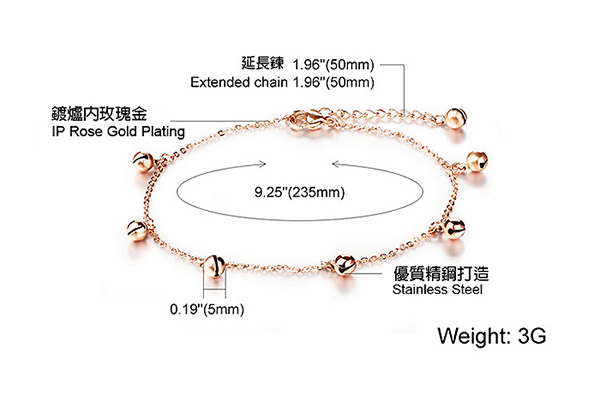 JINCHEN 白鋼鈴鐺腳鍊 玫瑰金