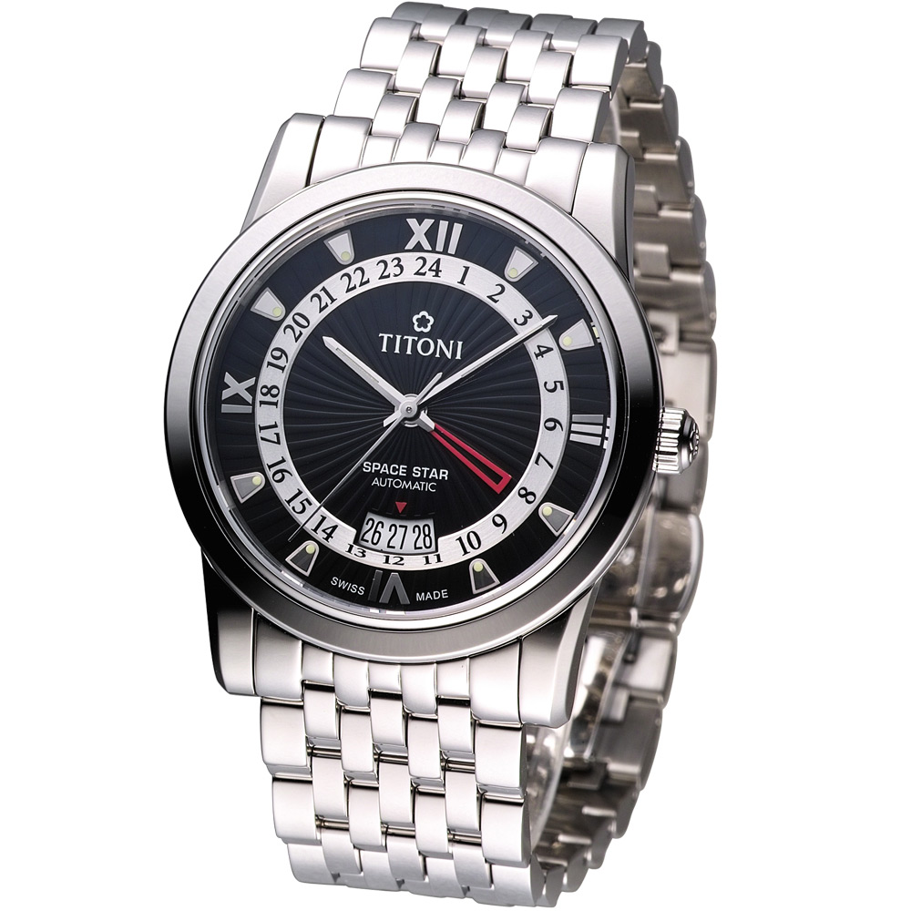 TITONI Spacestar 天星系列 GMT 機械腕錶-黑/41mm