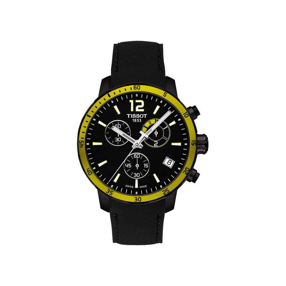 TISSOT 天梭 官方授權 Quickster Football 世界盃足球賽計時腕錶-黑x黃/42mm