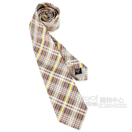 Vivienne Westwood 細線斜格紋絲質領帶-黃/淺咖