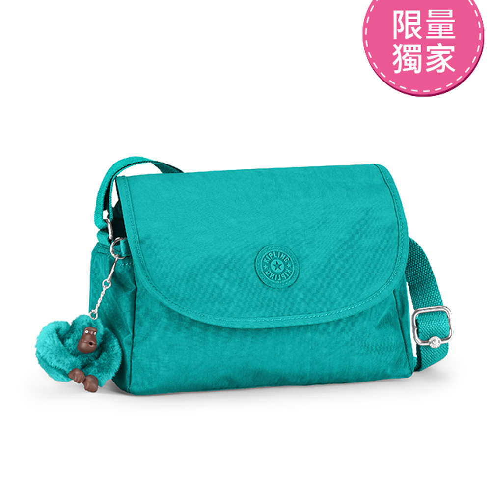 Kipling 亮彩藍綠素面側背包