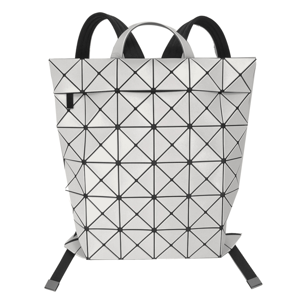 ISSEY MIYAKE 三宅一生 BAOBAO 6x7幾何方格皮革後背包(淺灰色)