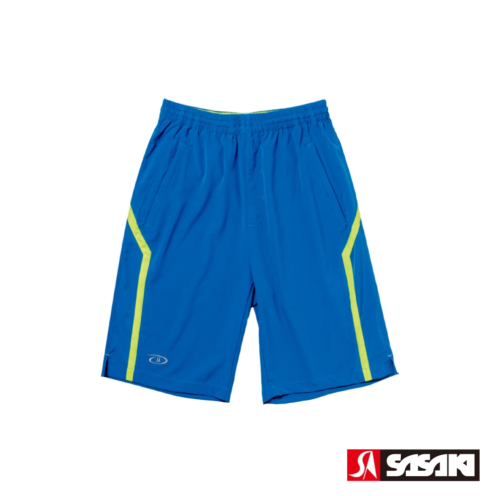 SASAKI 抗紫外線功能四面彈力網球短褲(長版)-男-亮藍/豔黃
