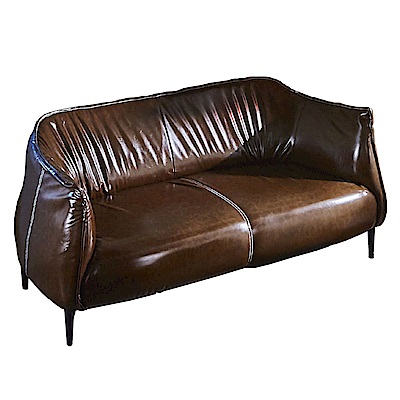 AT HOME-工業風設計實木骨架咖啡色皮革雙人沙發(150*80*75cm)