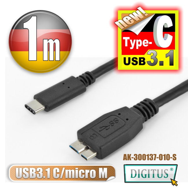 曜兆DIGITUS USB Type-C(公)轉micro USB(公)互轉線-1公尺