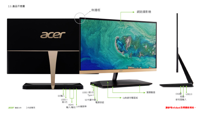 Acer S24-880 24型 i7四核心無邊框 Win10 液晶電腦(福利品)
