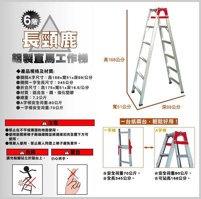 6尺鋁製直馬工作梯