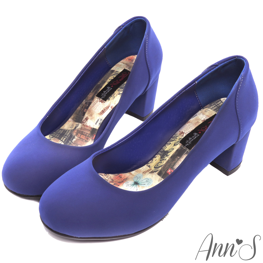 Ann’S柔美氣質-細柔觸感巴黎粗跟包鞋 寶藍