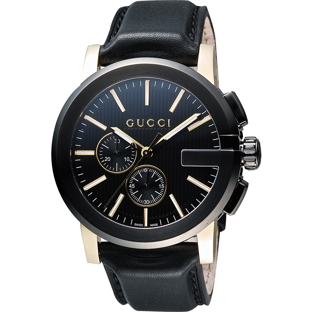 GUCCI G-Chrono 頂尖時尚計時碼錶-黑/44mm