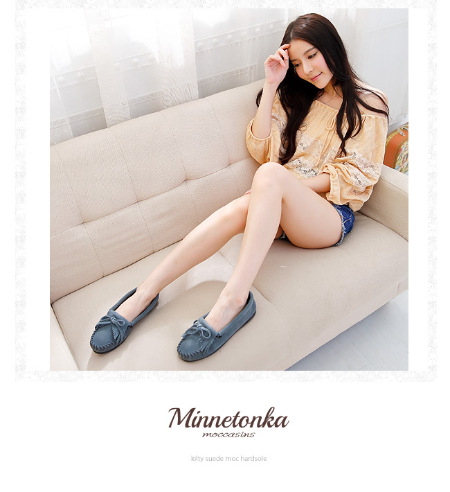 MINNETONKA 藍灰色麂皮素面莫卡辛 女鞋 (展示品)