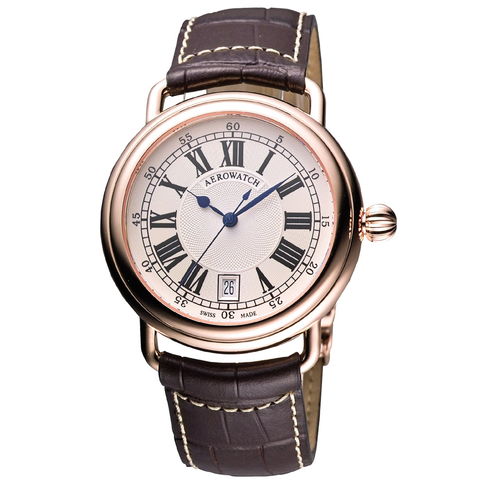 AEROWATCH Lady Elegance 經典機械腕錶-米白/玫瑰金框/39mm