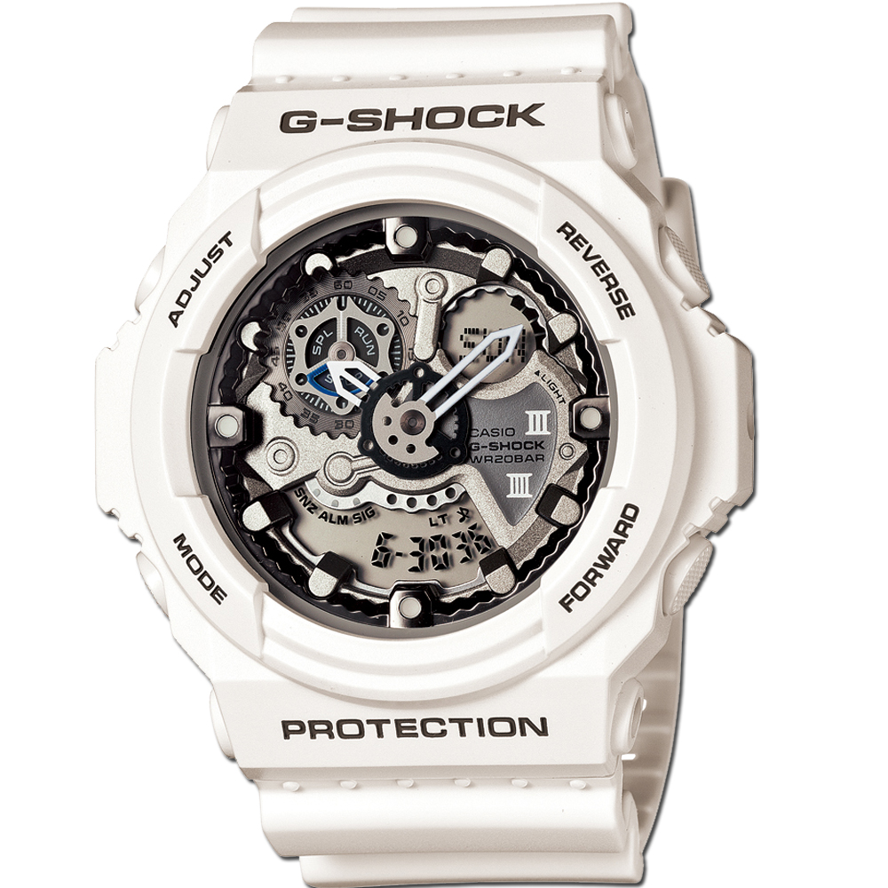 G-SHOCK 粗獷感齒輪機械風格雙顯運動錶(GA-300-7A)-白/52mm