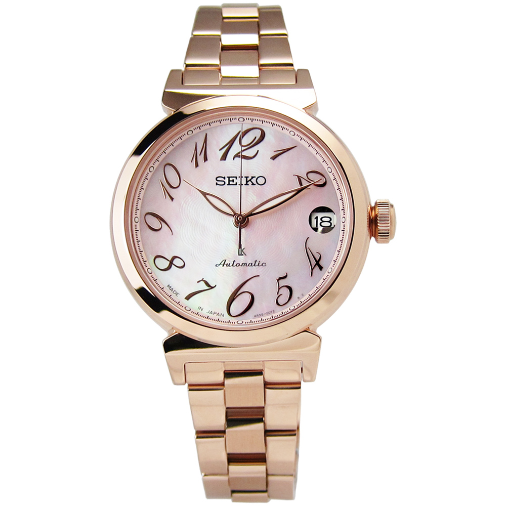 SEIKO LUKIA 卓越自信鍍玫瑰金機械腕錶(SRP870J)-粉紅x玫瑰金/33mm