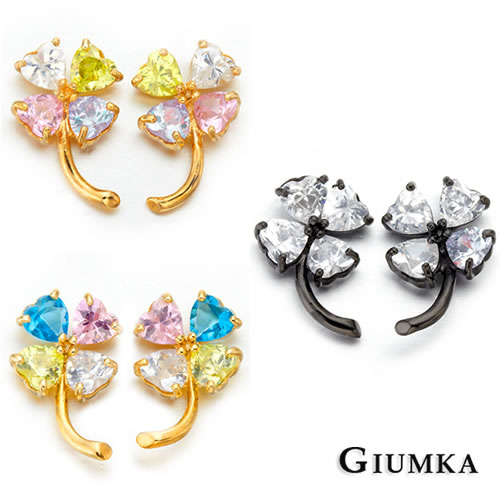 GIUMKA耳環 幸運甜心貼耳針式耳環(銀色粉白鋯)