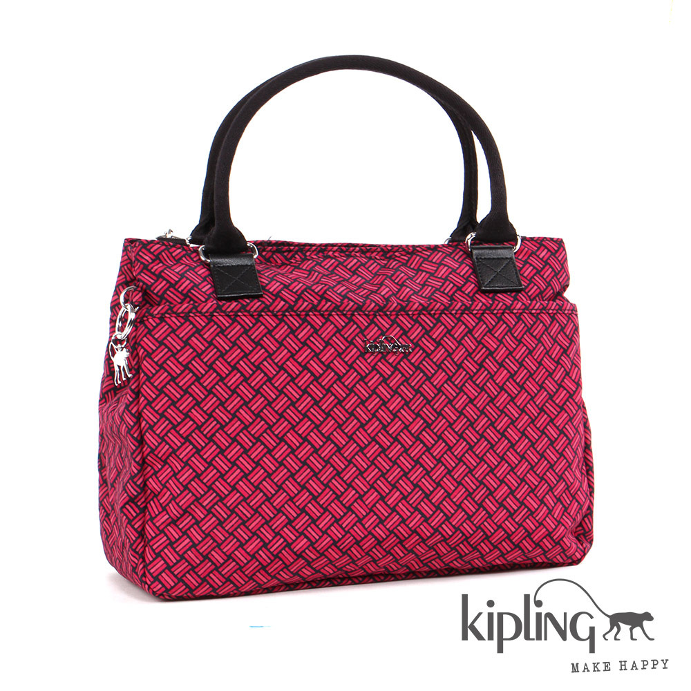 Kipling 斜背包 紅色編織菱紋