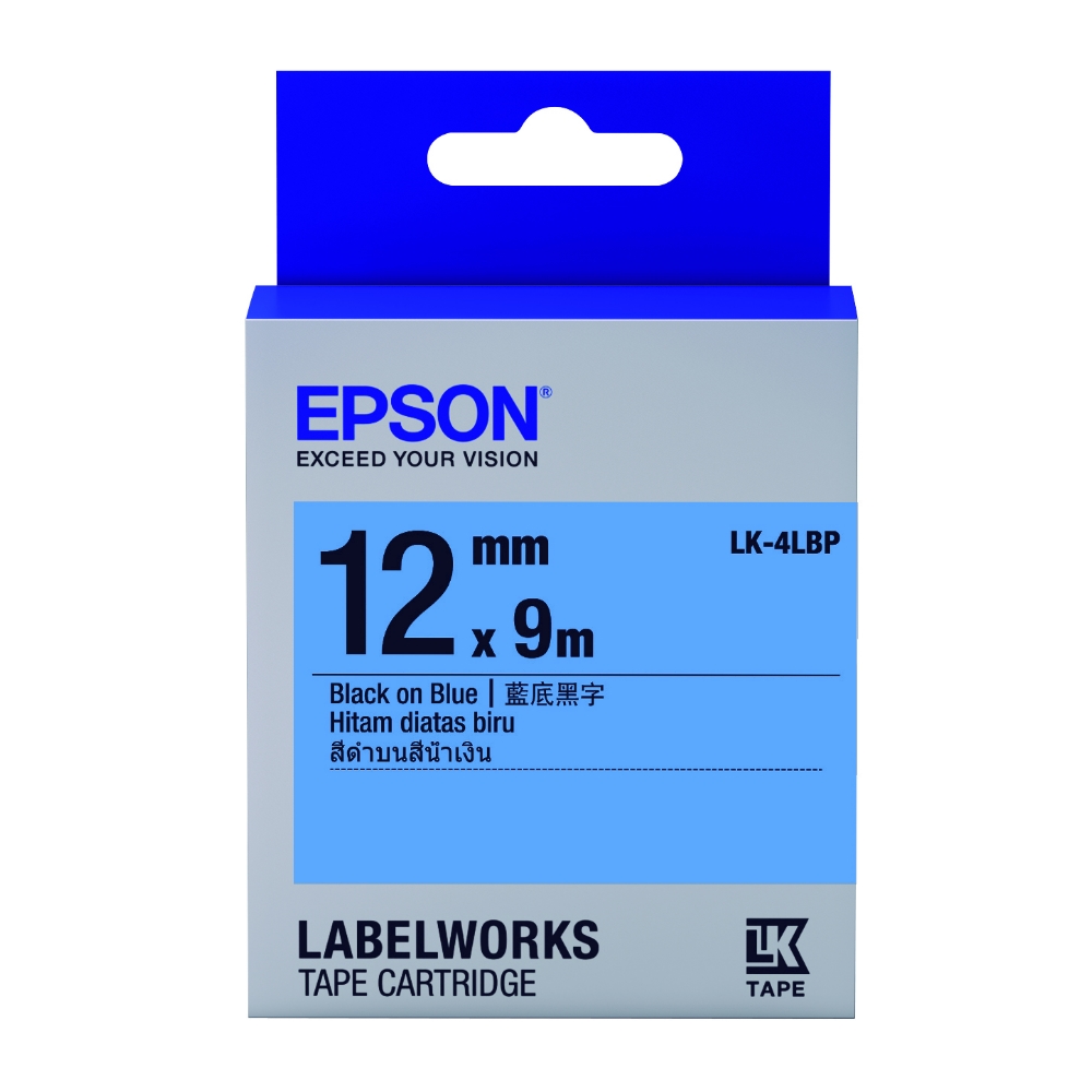 EPSON C53S654406 LK-4LBP粉彩系列藍底黑字標籤帶(寬度12mm)
