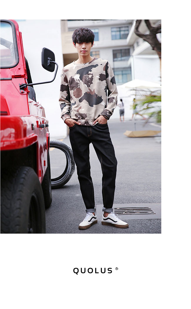 可樂思 韓系 高街 花樣迷彩 合身 縮口 男生長袖T恤