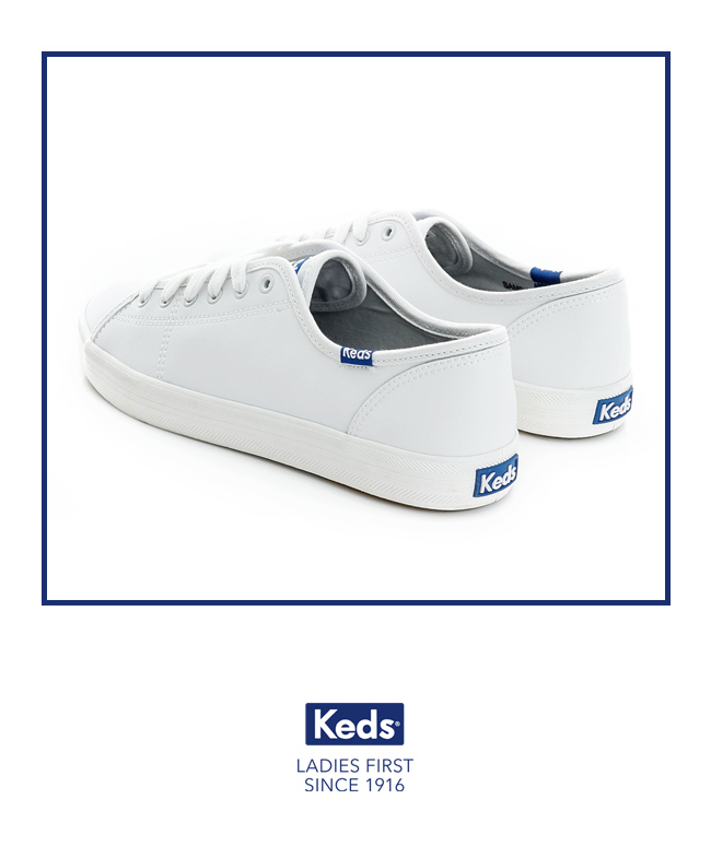 Keds 時尚運動基本綁帶皮質休閒鞋-白