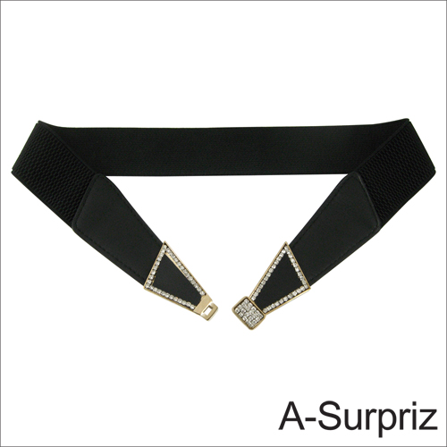 A-Surpriz 蝶結晶鑽扣環彈性腰帶(黑)