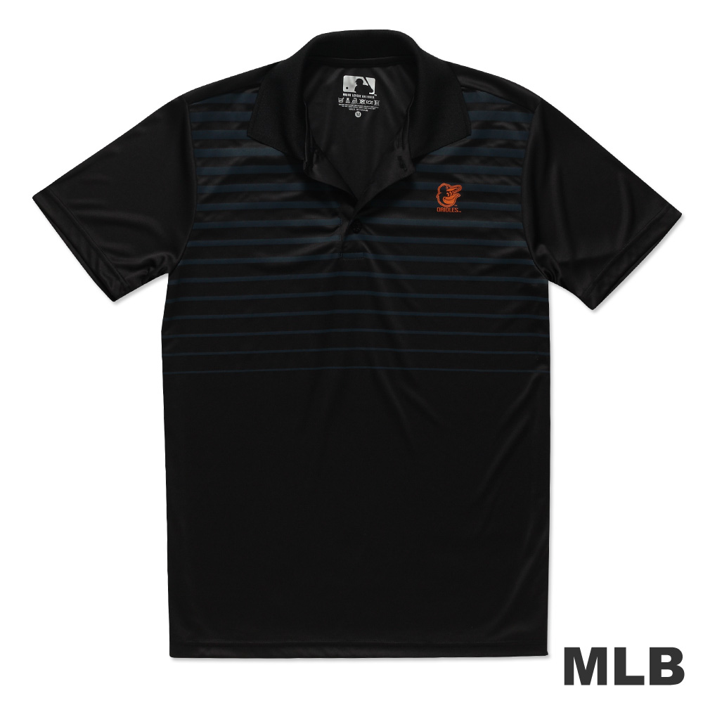 MLB-巴爾的摩金鶯隊印花條紋快排POLO衫-黑(男)