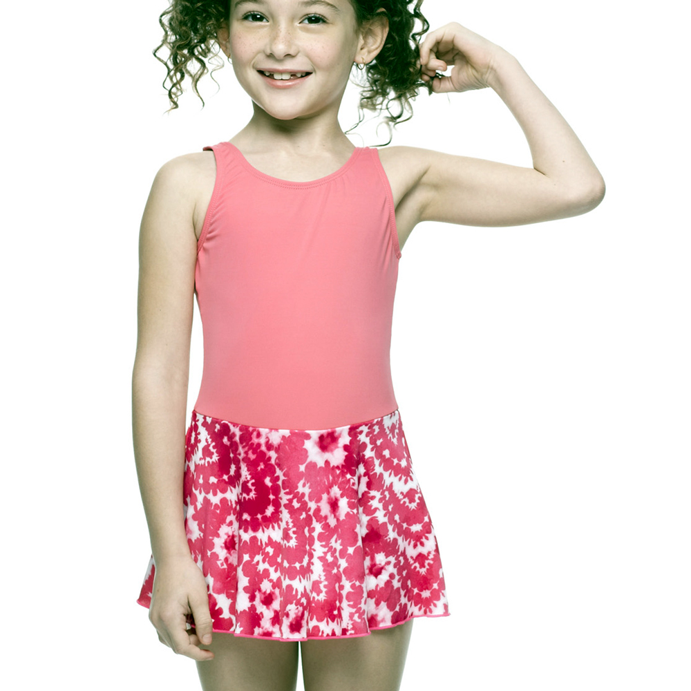 沙兒斯 粉紅水墨花朵連身裙式女童泳裝