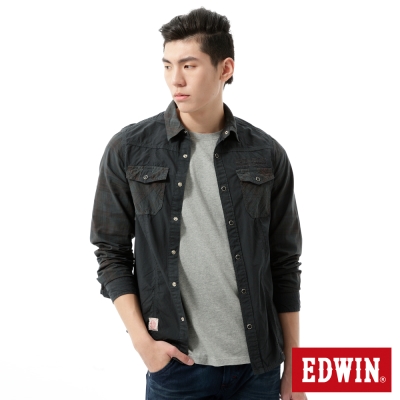 EDWIN 襯衫 成品染格紋剪接襯衫-男-黑灰