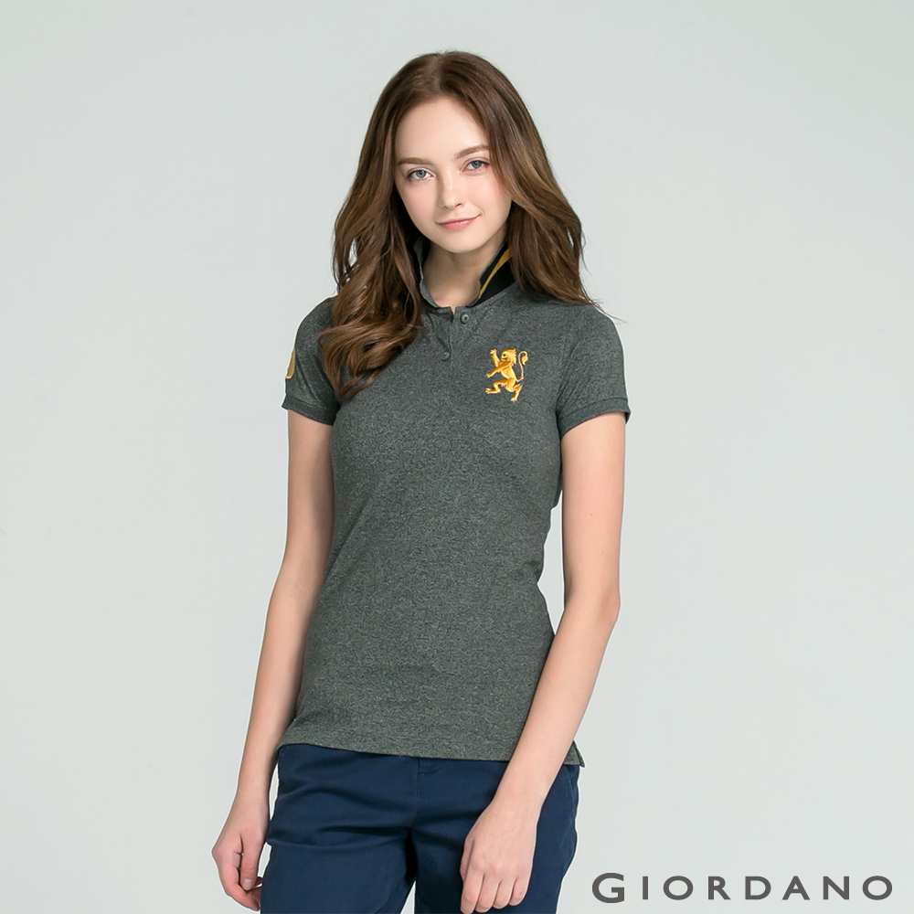 GIORDANO 女裝獅王3D刺繡彈性POLO衫-03 雪花深灰