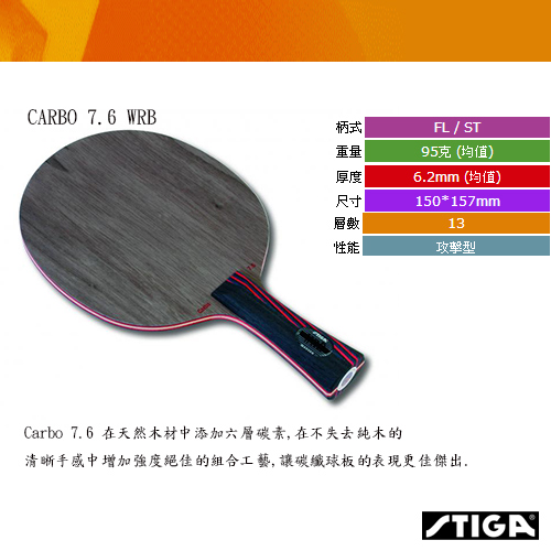 STIGA Carbo 7.6 WRB 桌球拍(空拍)