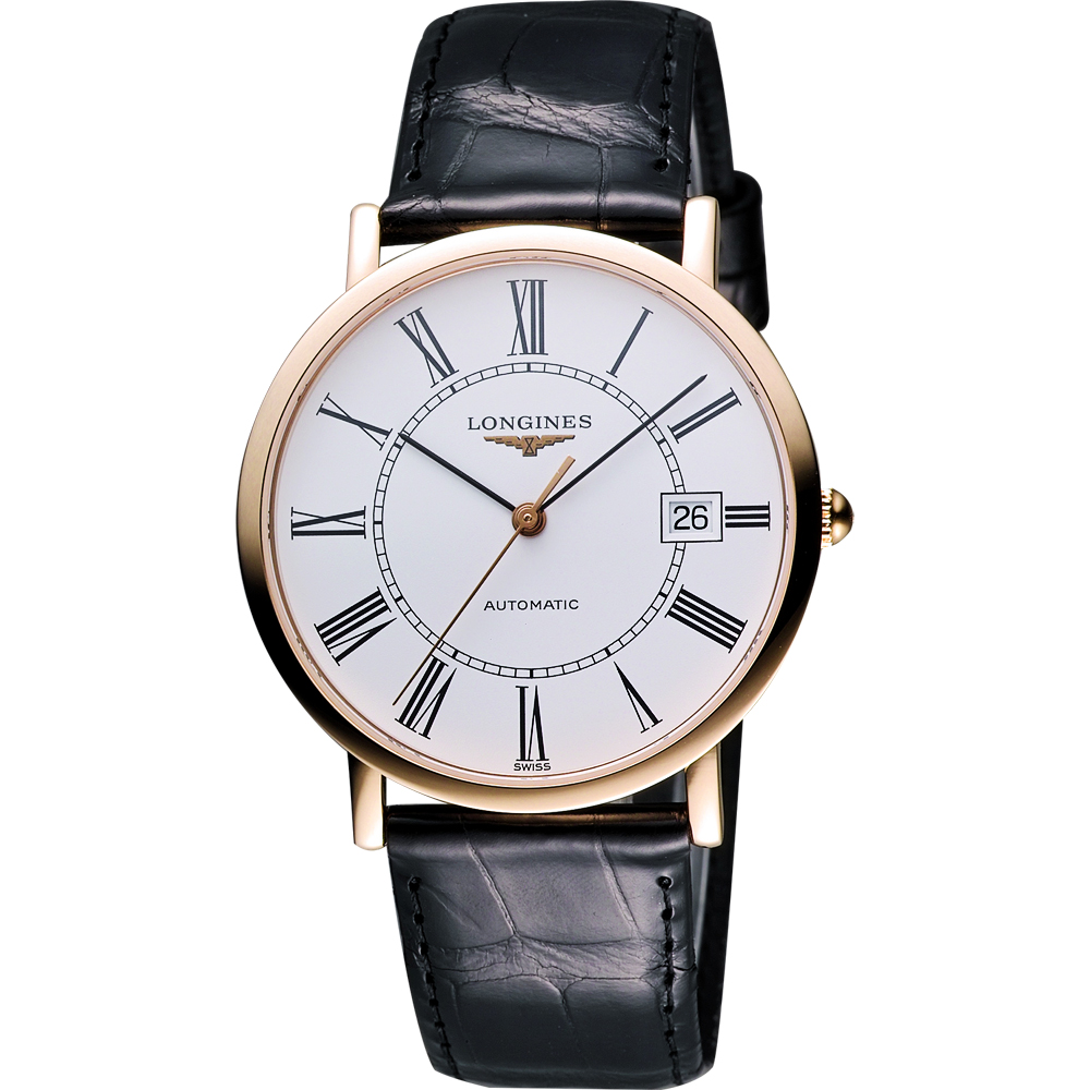 LONGINES 浪琴 官方授權 Presence 經典羅馬18k玫塊金機械腕錶-白x玫瑰金框/38mm L4.787.8.11.0