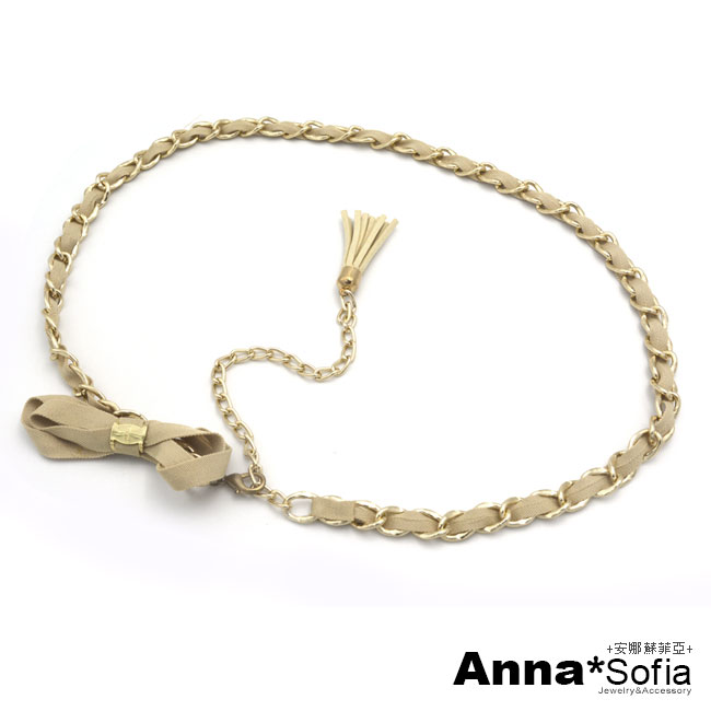 AnnaSofia 雙層結穿繞繩鍊 腰鍊腰帶(米杏系)