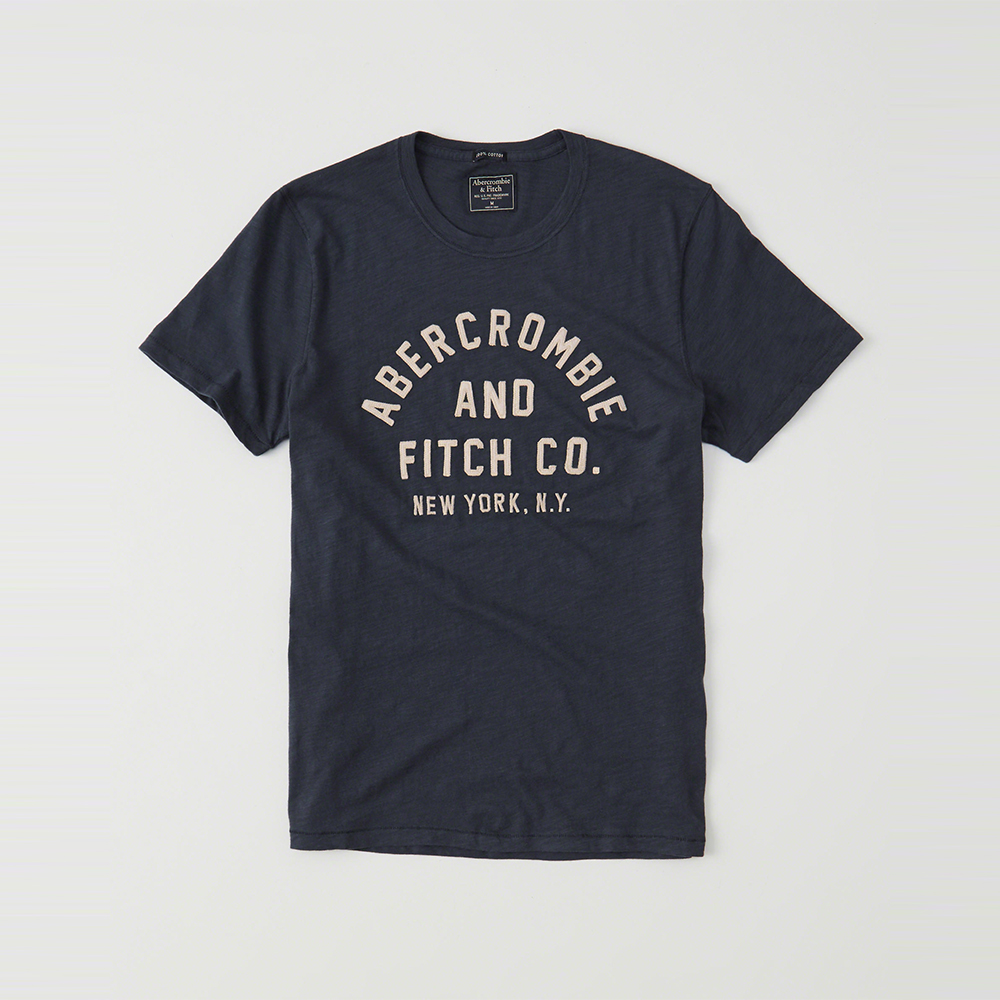 A&F 經典刺繡文字短袖T恤-深藍色 AF Abercrombie