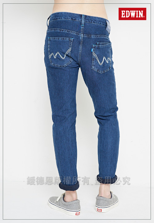 EDWIN 迦績褲 不對稱刷色窄直筒牛仔褲-男-酵洗藍