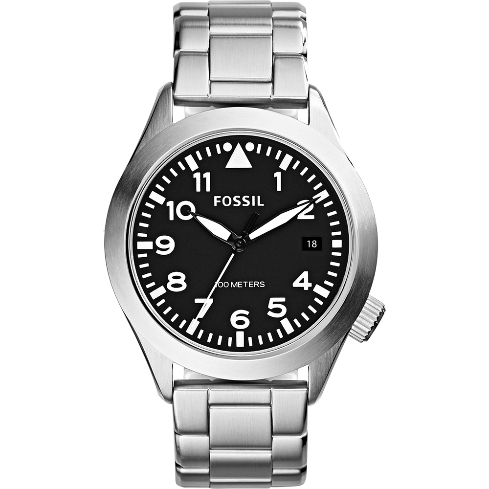 FOSSIL Aeroflite 大三針都會腕錶-黑x銀-44mm