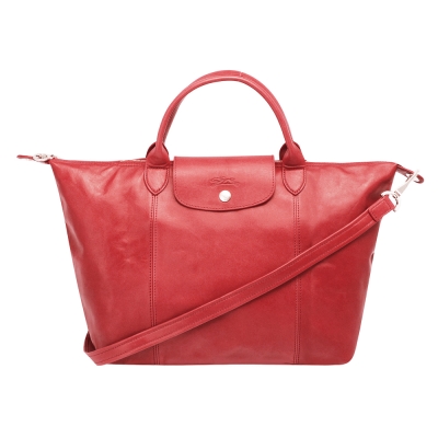 longchamp le pliage cuir 混羊皮短把手提/斜背包(中-蜜桃粉)