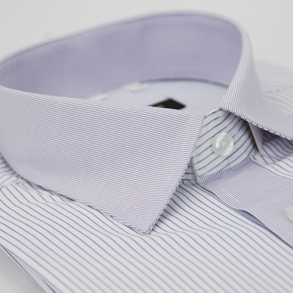 金安德森 白底紫條紋變化領窄版長袖襯衫fast