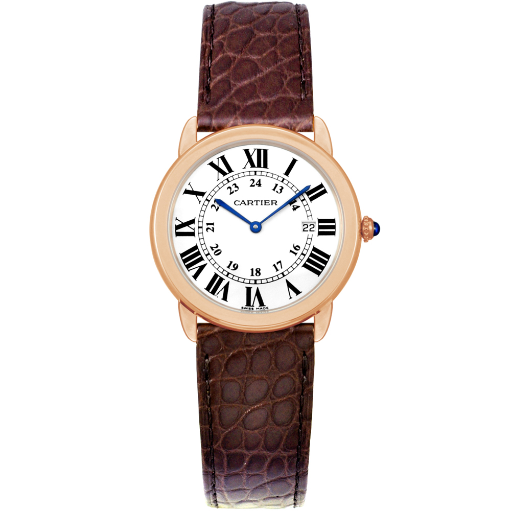 CARTIER RONDE SOLO 經典中型18K玫瑰金皮帶腕錶-36mm