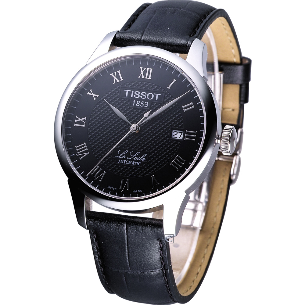 TISSOT 力洛克經典機械皮帶腕錶-黑/39mm