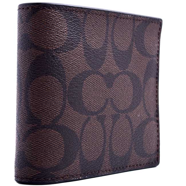 COACH 經典Logo防刮皮革對折八卡短夾(附可拆式證件夾)-暖咖啡