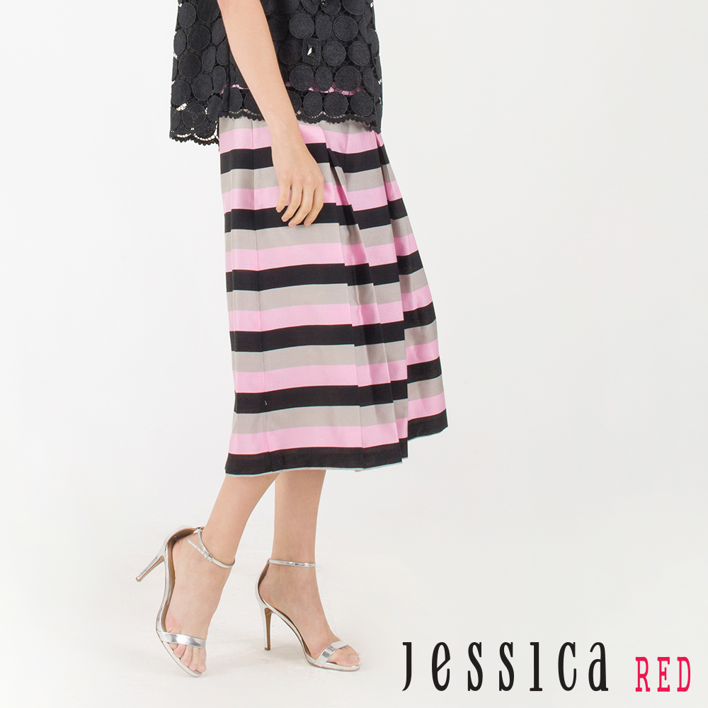 【JESSICA RED】寬版條紋打摺寬褲