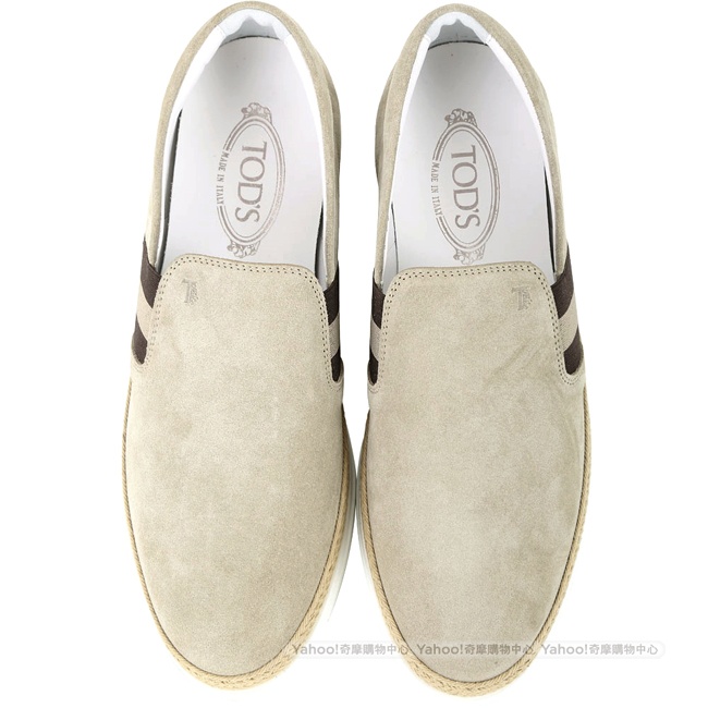 TOD’S草編細節織帶麂皮休閒便鞋(男鞋/卡其灰)