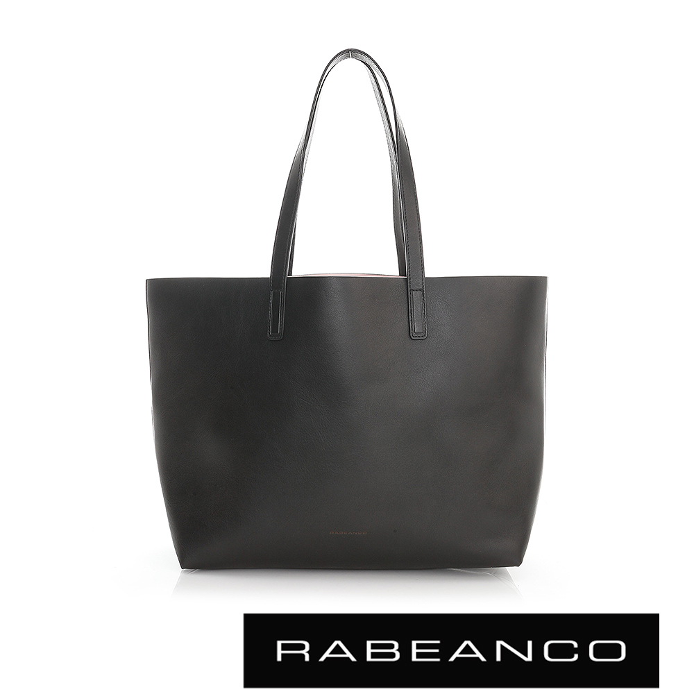 RABEANCO 迷時尚系列牛皮撞色素面肩背包(中) - 黑