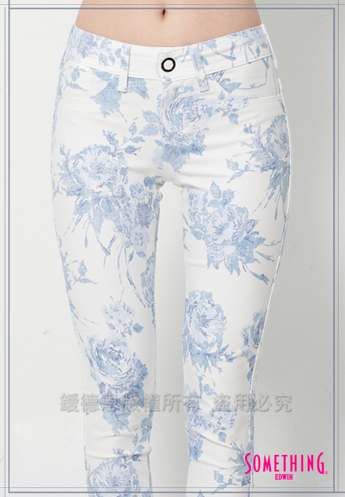 SOMETHING LADIVA花卉合身牛仔褲-女-藍色