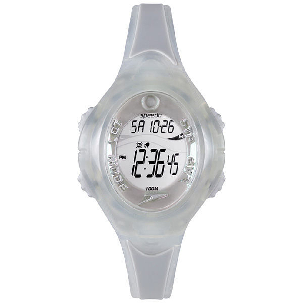 Speedo 紫外線感測運動電子腕錶-透明白/40mm