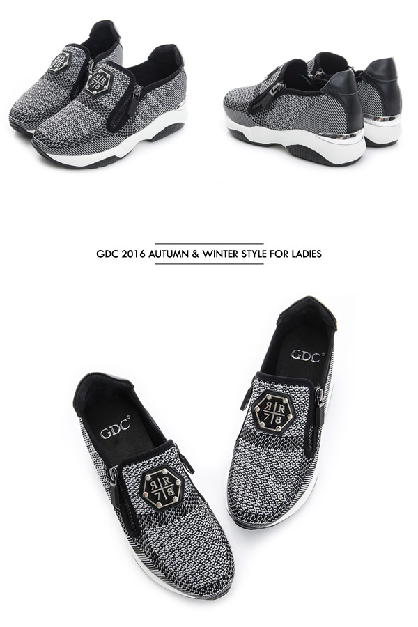 GDC舒適-雙拉鍊編織厚底真皮運動風休閒鞋-槍灰色