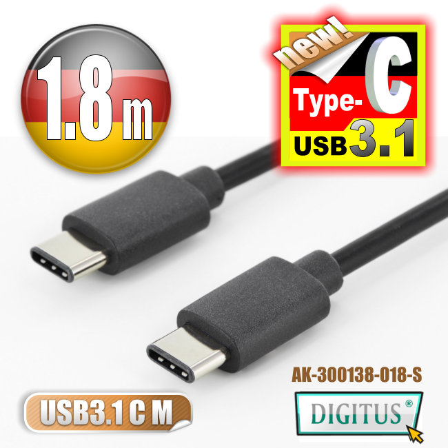 曜兆DIGITUS USB 3.1Type-C轉Type-C傳輸線(公-公)-1.8公尺