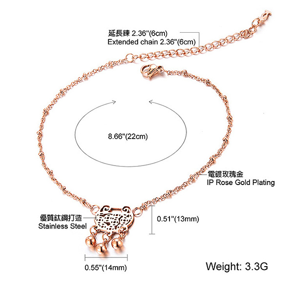 JINCHEN 白鋼富貴腳鍊 玫瑰金